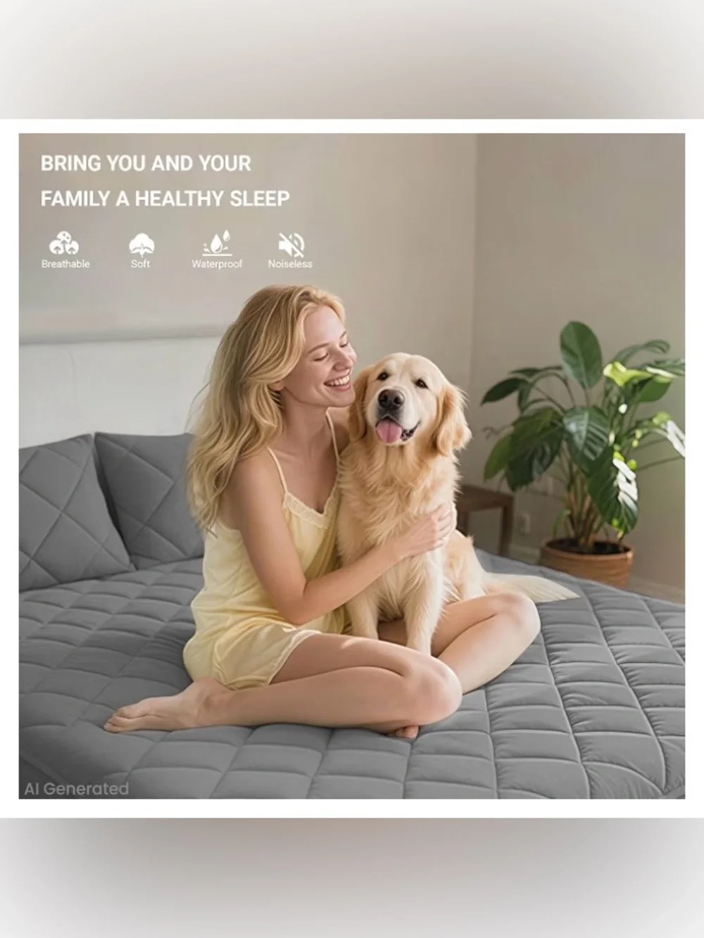 Waterproof Quilted Mattress Protector - Gray ,Twin XL,100% Waterproof, Up to 16
